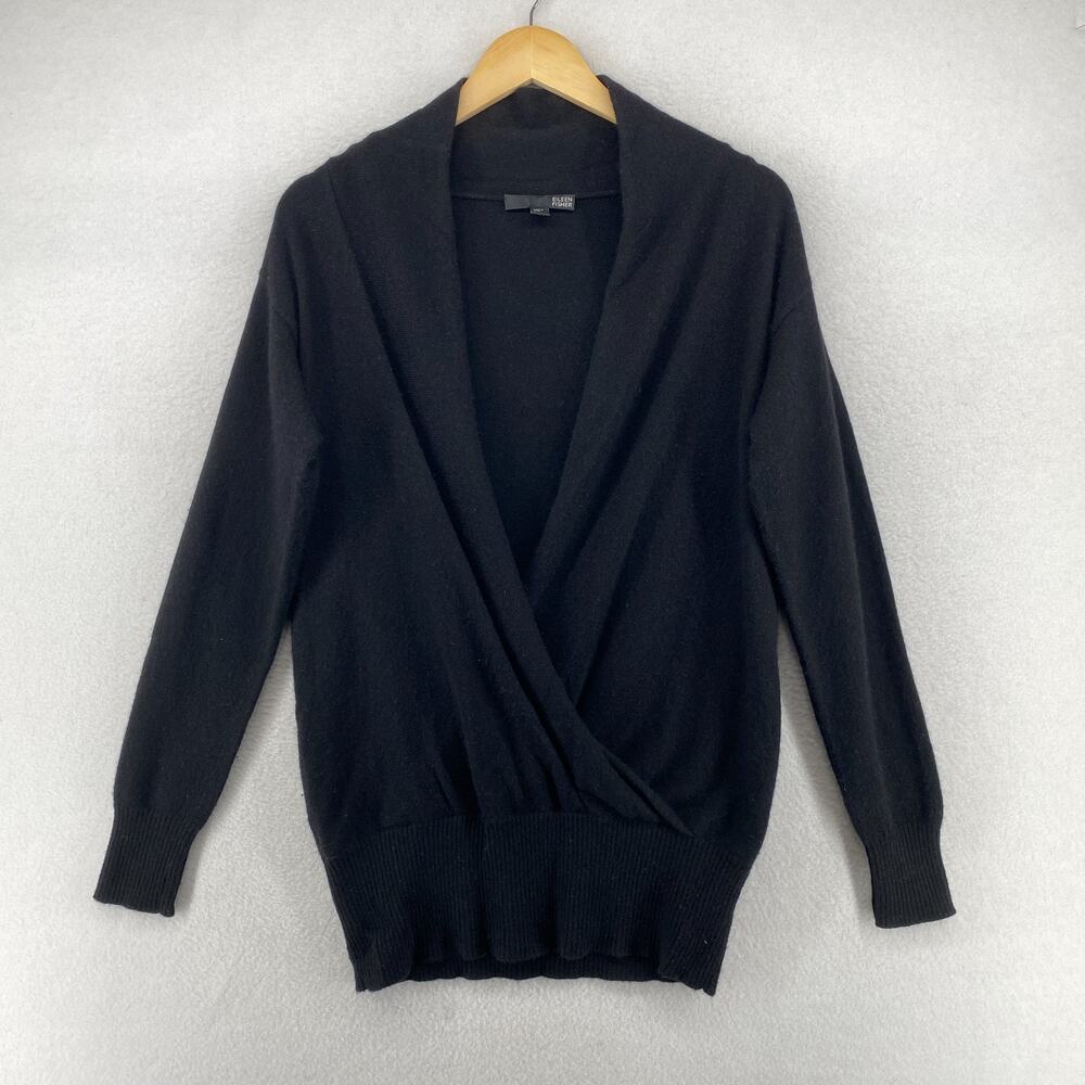 EILEEN FISHER Cashmere Sweater S Brushed Faux Wrap Pullover Jumper Black